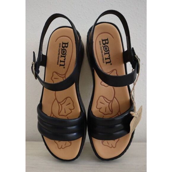 Børn Women's Sz 10M Black Faro Leather Ankle Strap Platform Sandals - Picture 2 of 10